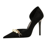 Pearl Chain Detailed Suede High Heels EU 33 / Black / 7CM